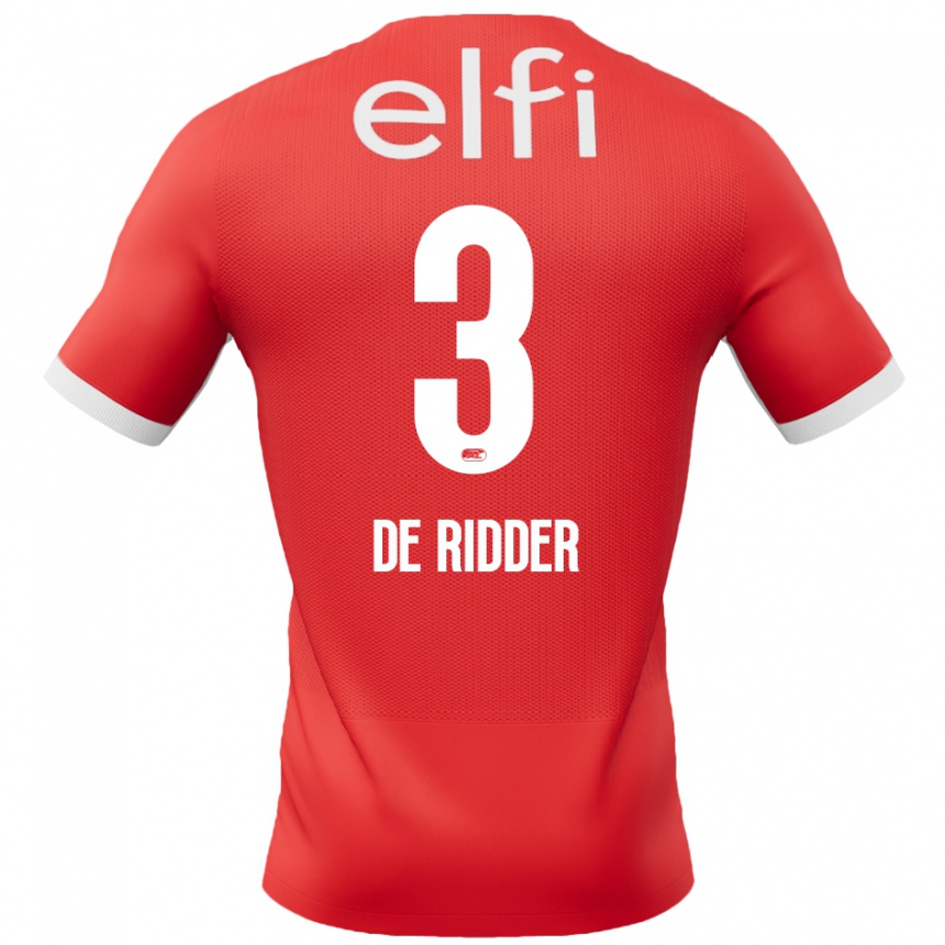 Kids Football Djoeke De Ridder #3 Red White Home Jersey 2024/25 T-Shirt Uk