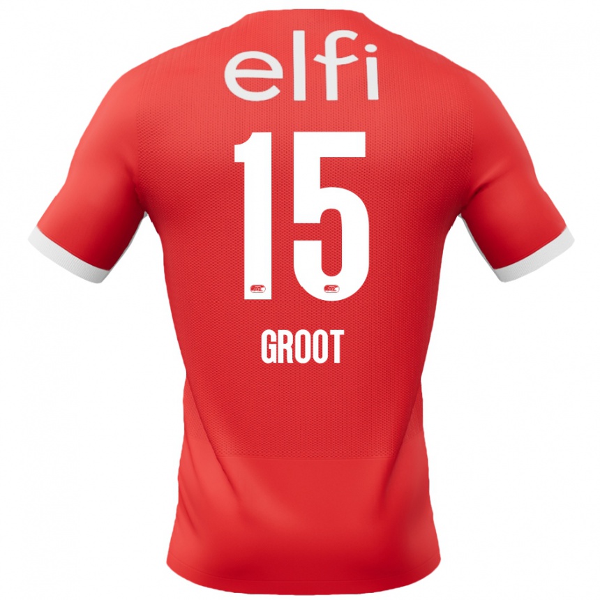 Kids Football Pleun Groot #15 Red White Home Jersey 2024/25 T-Shirt Uk