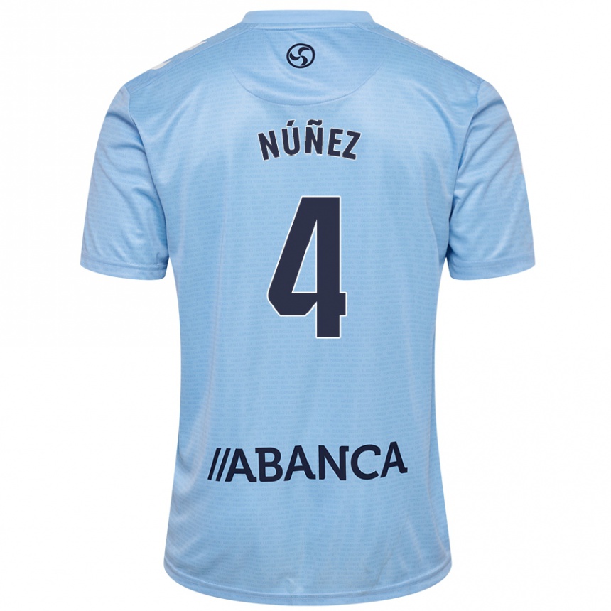 Kids Football Unai Núñez #4 Sky Blue Home Jersey 2024/25 T-Shirt Uk