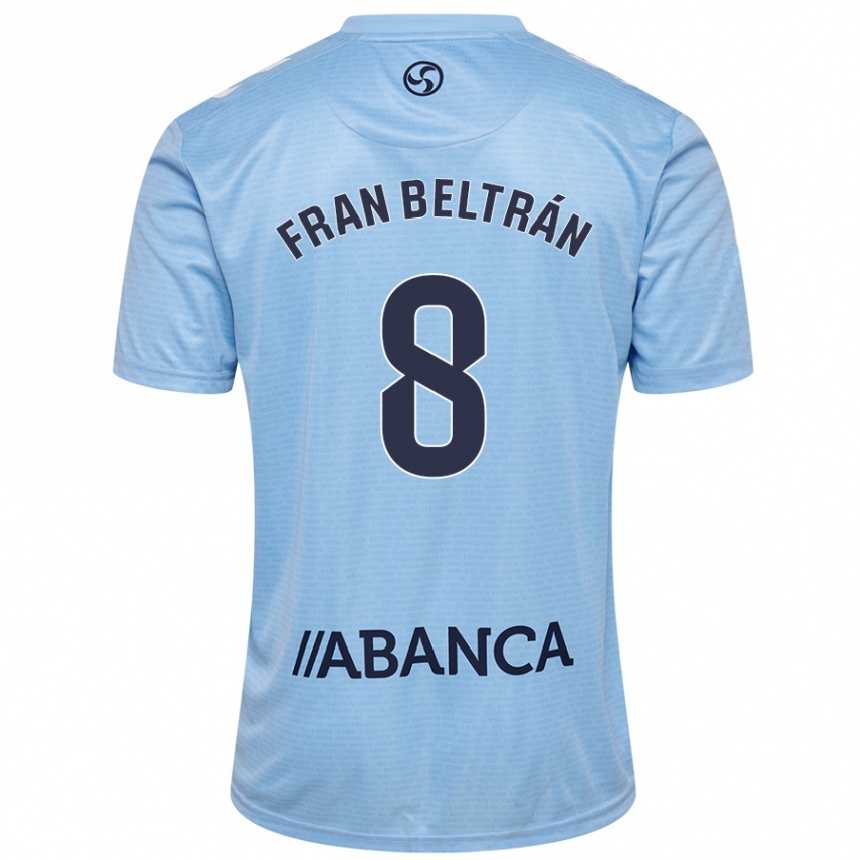 Kids Football Fran Beltrán #8 Sky Blue Home Jersey 2024/25 T-Shirt Uk