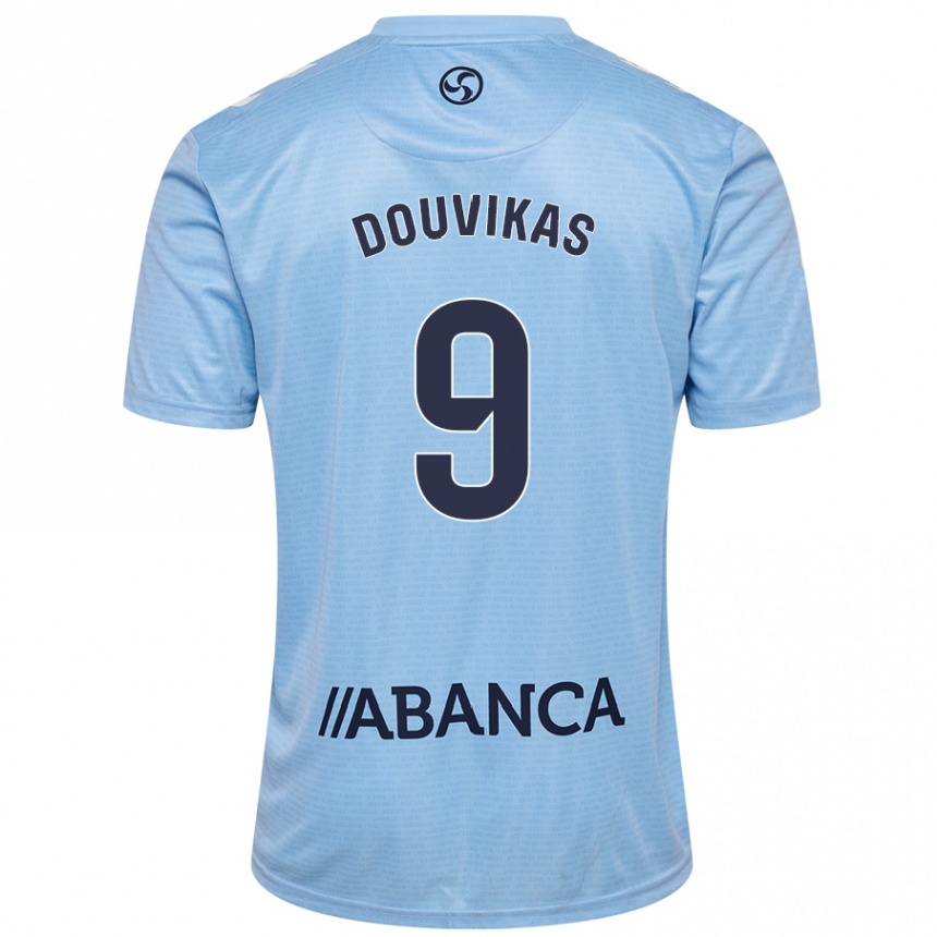 Kids Football Anastasios Douvikas #9 Sky Blue Home Jersey 2024/25 T-Shirt Uk