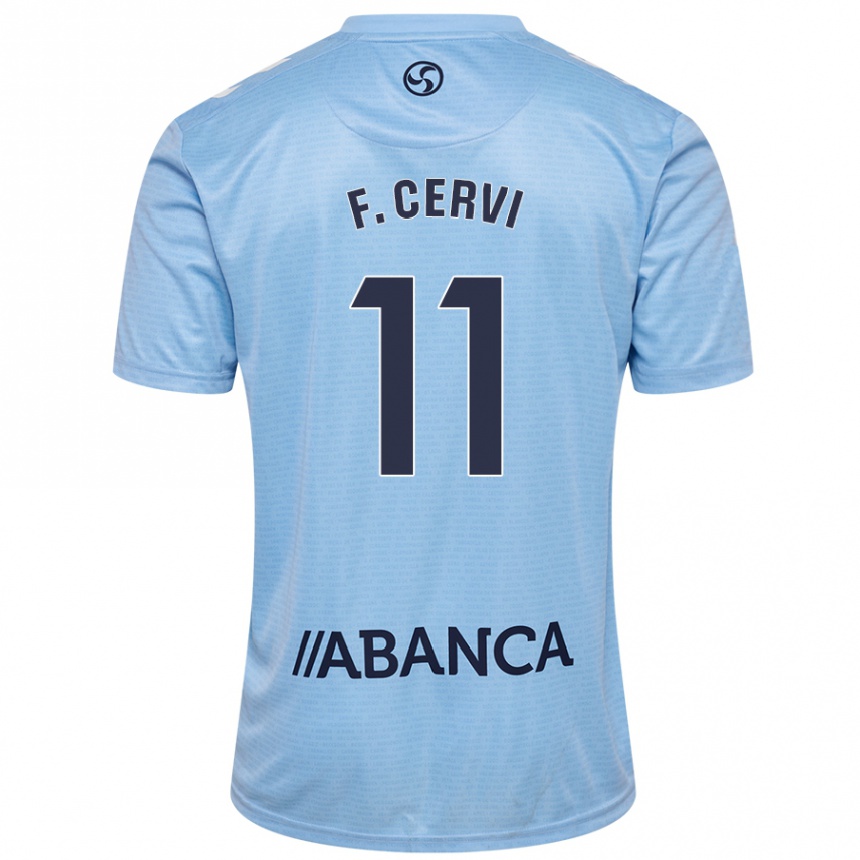 Kids Football Franco Cervi #11 Sky Blue Home Jersey 2024/25 T-Shirt Uk