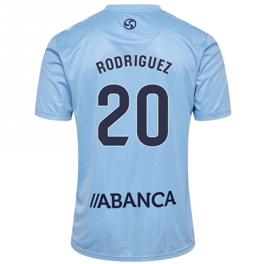 Kids Football Javi Rodríguez #20 Sky Blue Home Jersey 2024/25 T-Shirt Uk