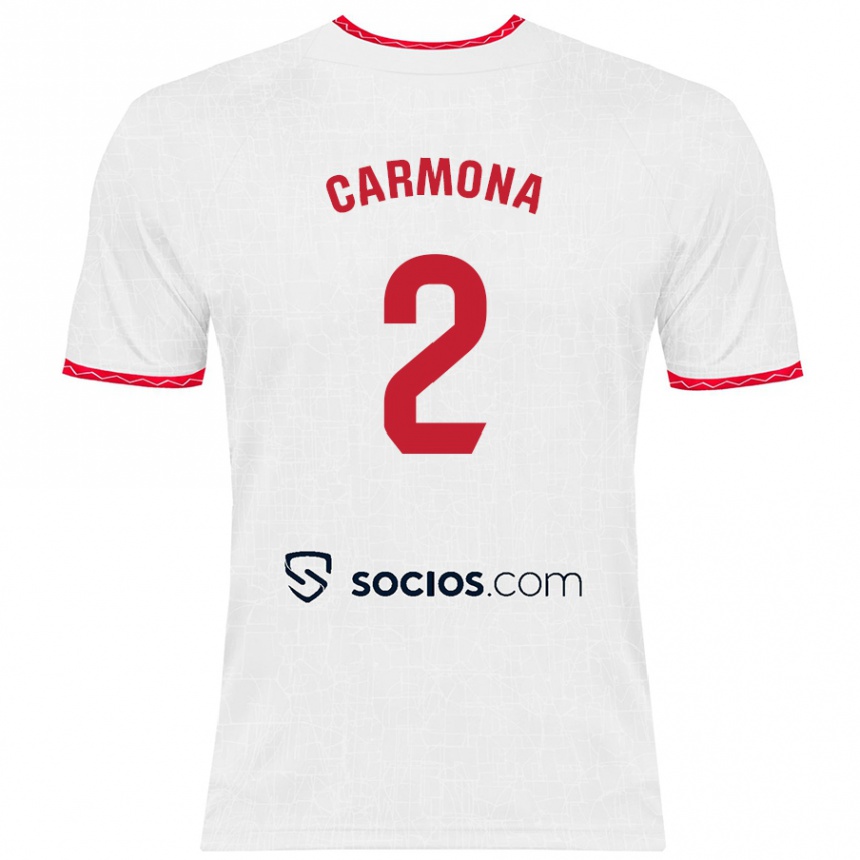 Kids Football José Ángel Carmona #2 White Red Home Jersey 2024/25 T-Shirt Uk