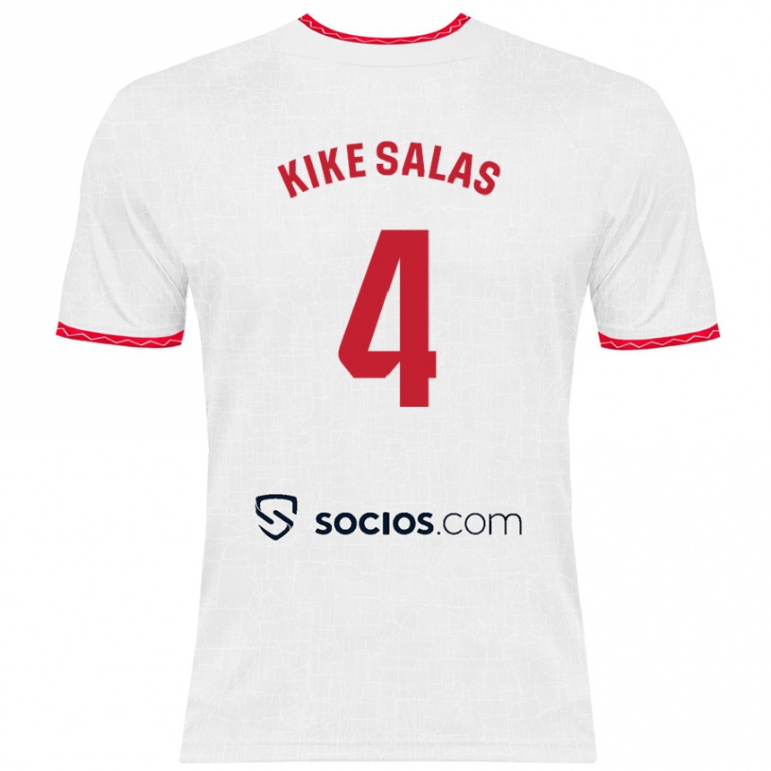 Kids Football Kike Salas #4 White Red Home Jersey 2024/25 T-Shirt Uk