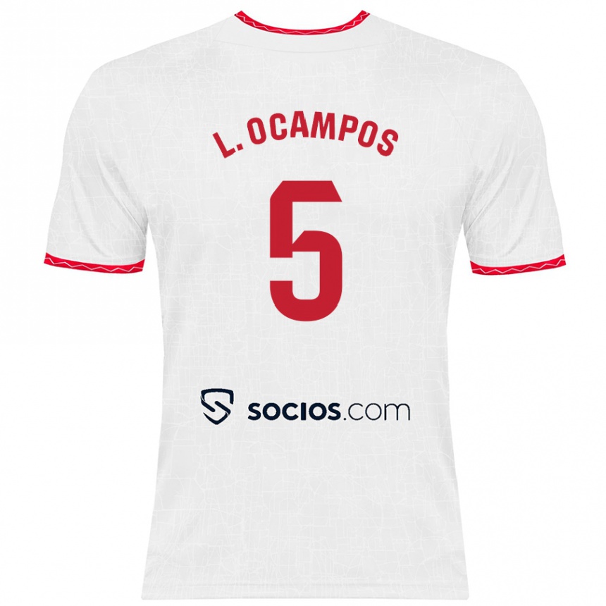 Kids Football Lucas Ocampos #5 White Red Home Jersey 2024/25 T-Shirt Uk