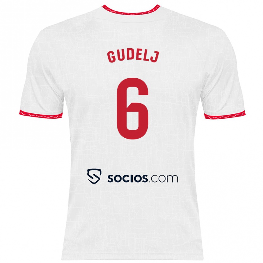 Kids Football Nemanja Gudelj #6 White Red Home Jersey 2024/25 T-Shirt Uk