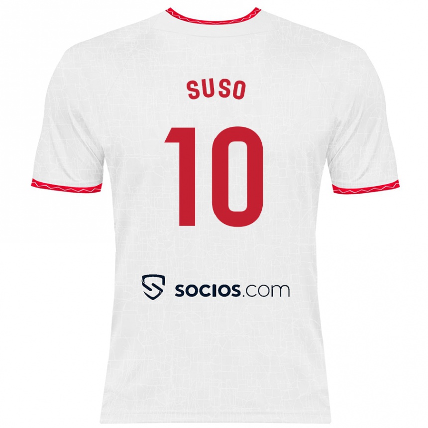 Kids Football Suso #10 White Red Home Jersey 2024/25 T-Shirt Uk