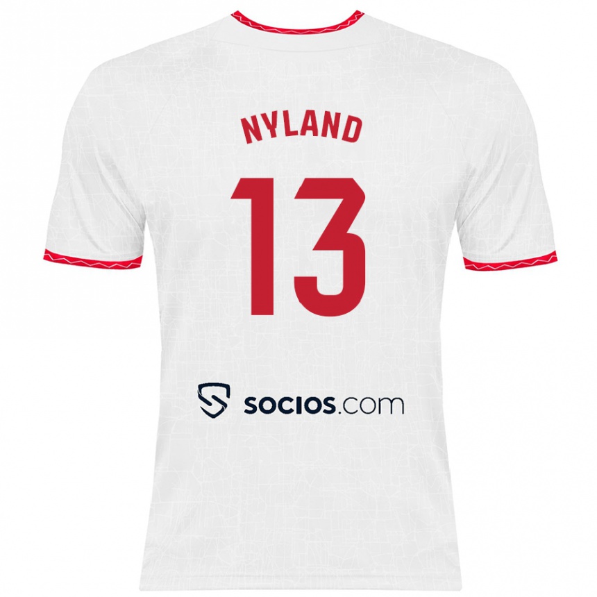 Kids Football Ørjan Nyland #13 White Red Home Jersey 2024/25 T-Shirt Uk