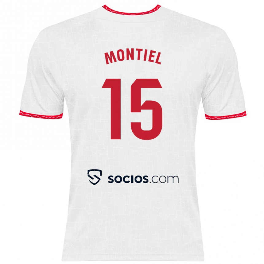 Kids Football Gonzalo Montiel #15 White Red Home Jersey 2024/25 T-Shirt Uk