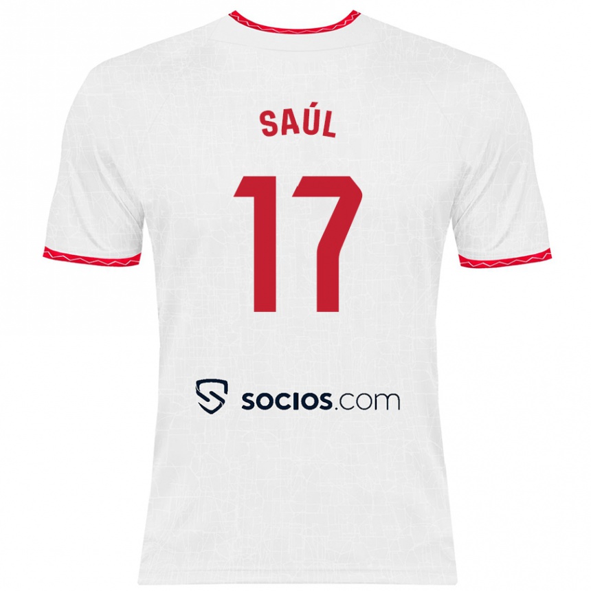 Kids Football Saul Niguez #17 White Red Home Jersey 2024/25 T-Shirt Uk