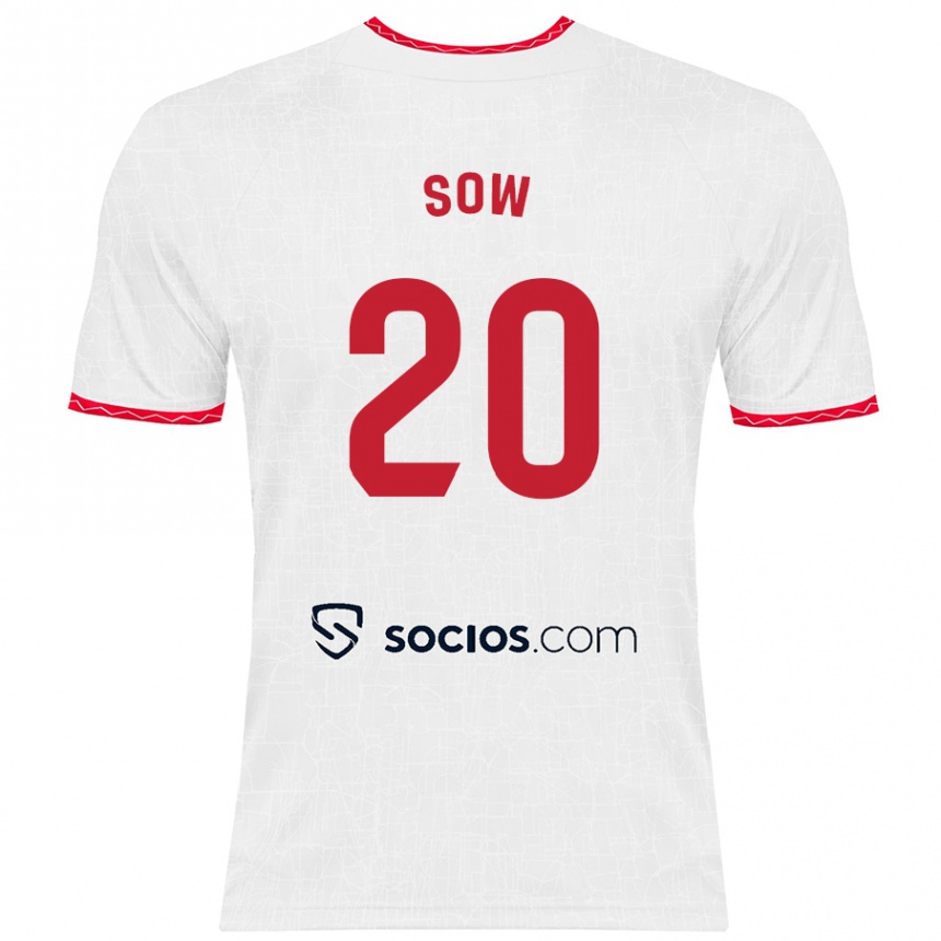 Kids Football Djibril Sow #20 White Red Home Jersey 2024/25 T-Shirt Uk