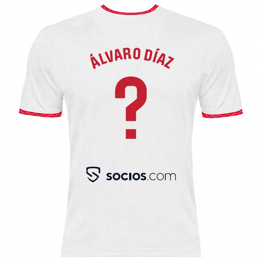 Kids Football Álvaro Díaz #0 White Red Home Jersey 2024/25 T-Shirt Uk