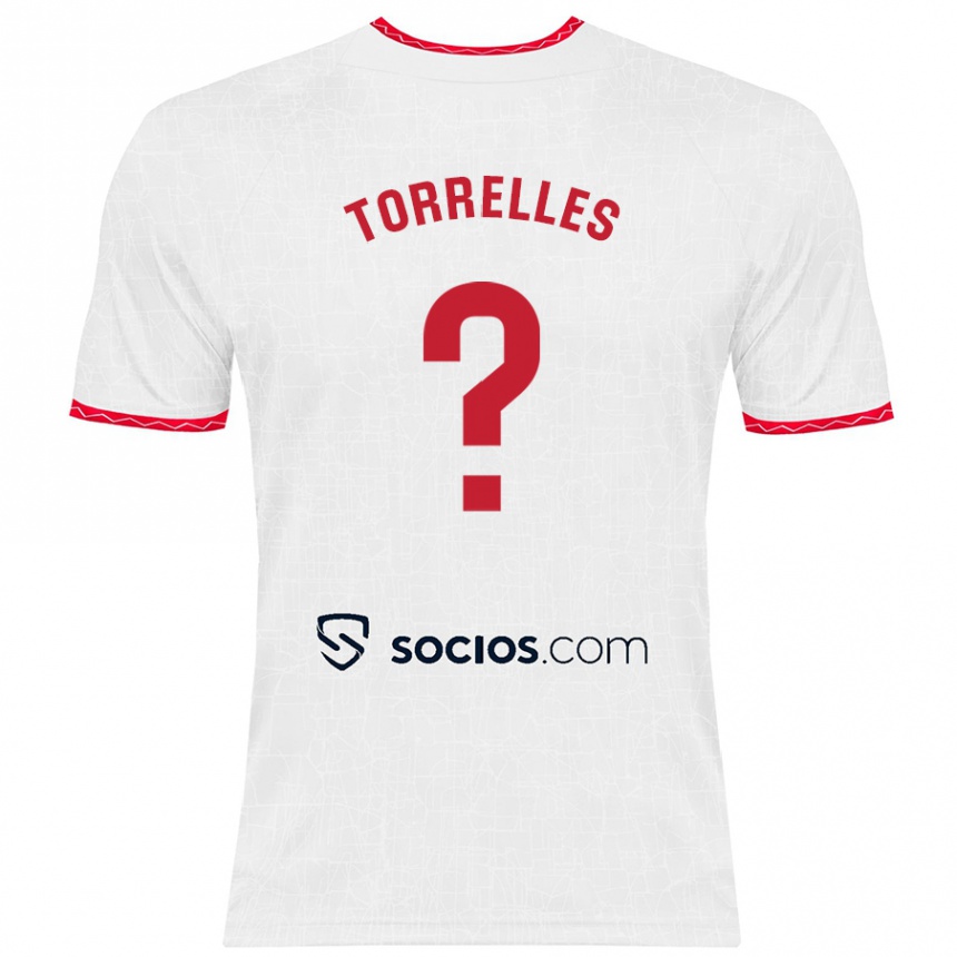 Kids Football Genís Torrelles #0 White Red Home Jersey 2024/25 T-Shirt Uk