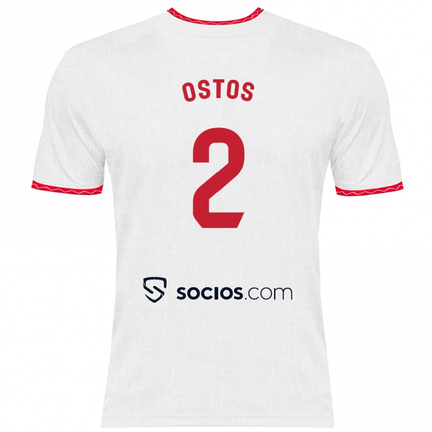 Kids Football Fran Ostos #2 White Red Home Jersey 2024/25 T-Shirt Uk