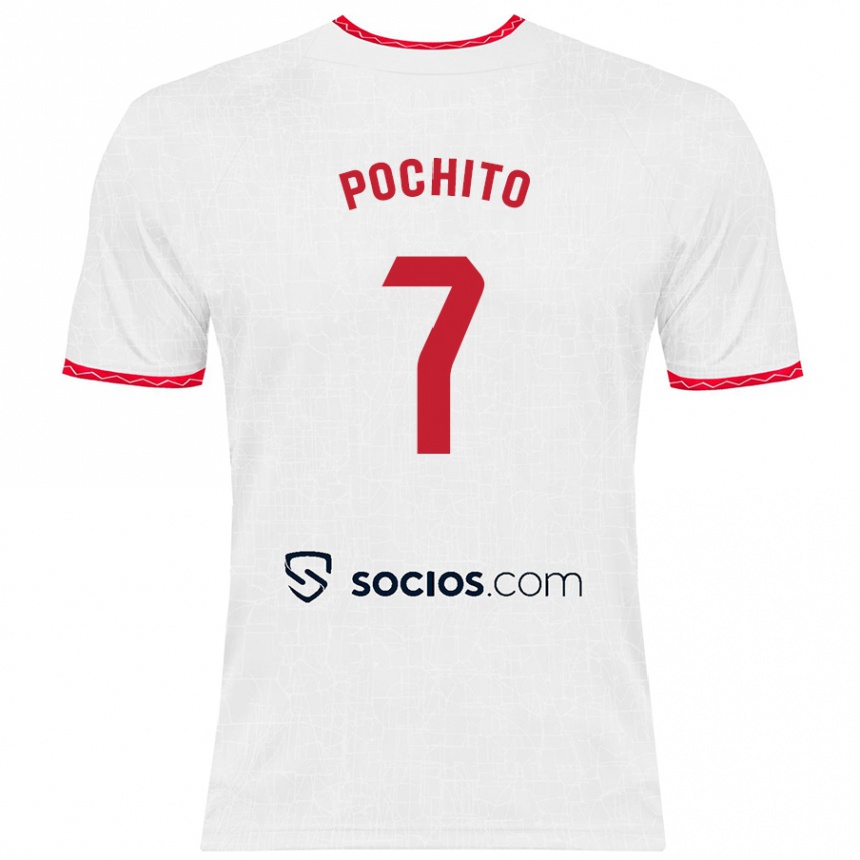 Kids Football Pochito #7 White Red Home Jersey 2024/25 T-Shirt Uk