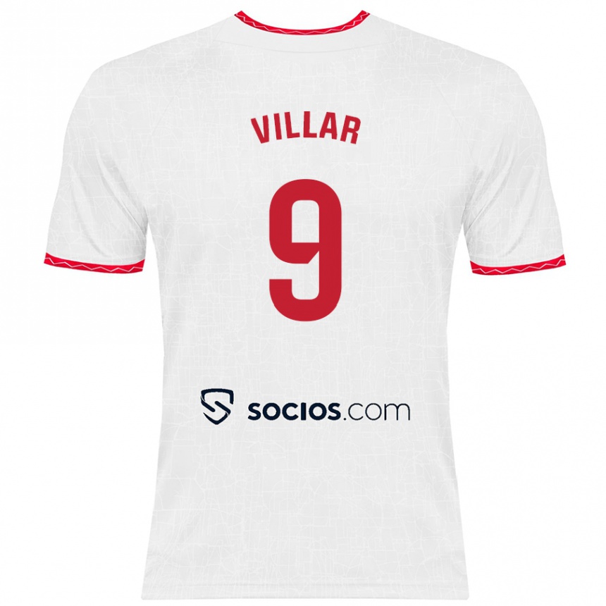 Kids Football Iker Villar #9 White Red Home Jersey 2024/25 T-Shirt Uk