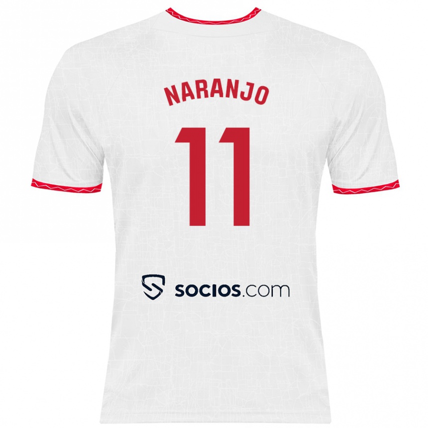 Kids Football Mario Naranjo #11 White Red Home Jersey 2024/25 T-Shirt Uk