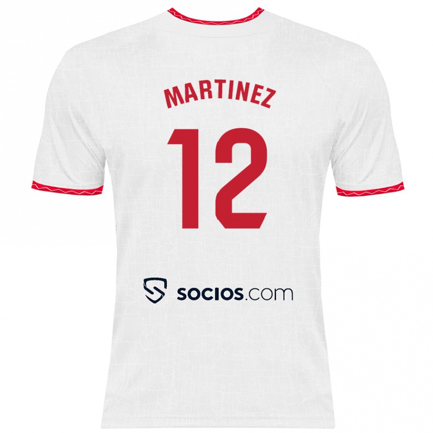 Kids Football Gabri Martinez #12 White Red Home Jersey 2024/25 T-Shirt Uk