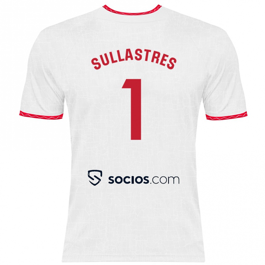 Kids Football Esther Sullastres Ayuso #1 White Red Home Jersey 2024/25 T-Shirt Uk