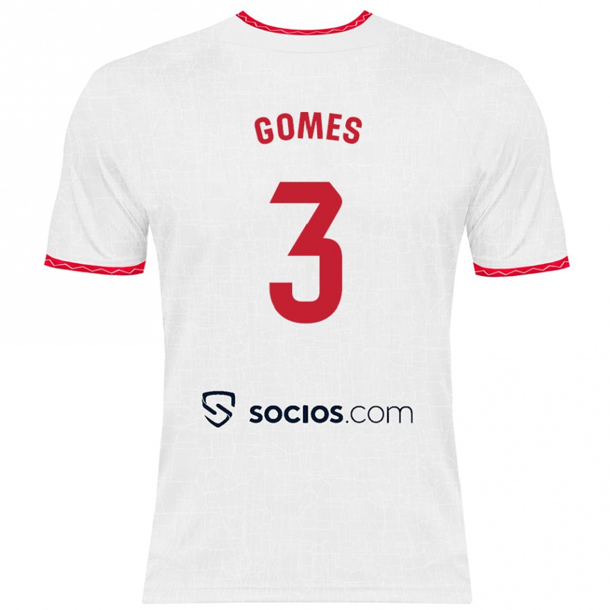 Kids Football Diana Gomes #3 White Red Home Jersey 2024/25 T-Shirt Uk