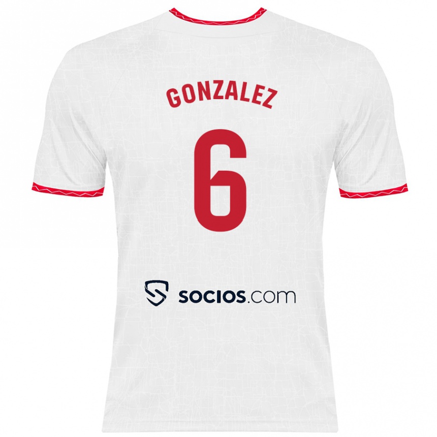 Kids Football Pamela González #6 White Red Home Jersey 2024/25 T-Shirt Uk