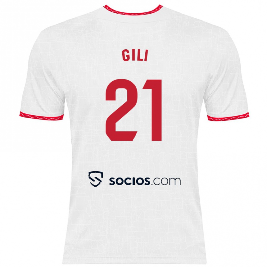 Kids Football Gemma Gili #21 White Red Home Jersey 2024/25 T-Shirt Uk