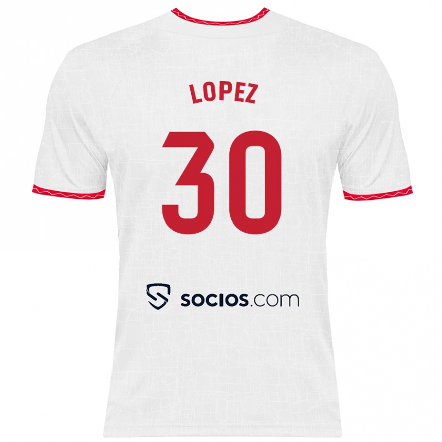 Kids Football Alba López #30 White Red Home Jersey 2024/25 T-Shirt Uk