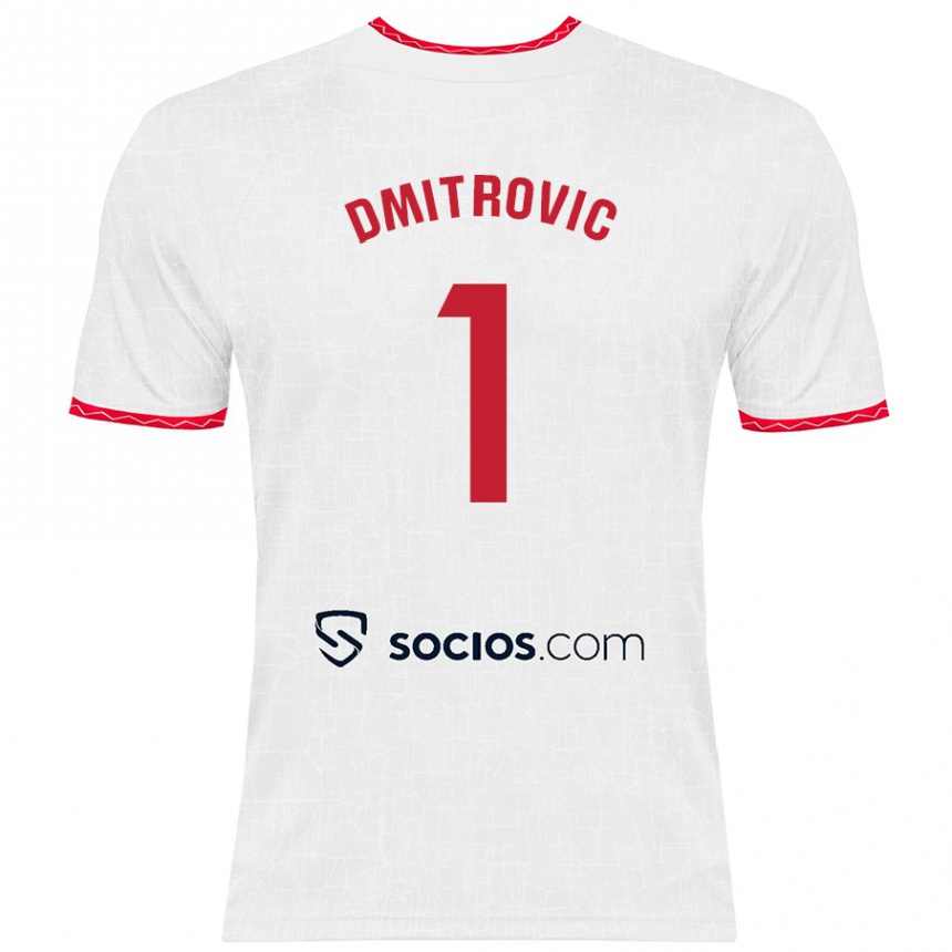 Kids Football Marko Dmitrović #1 White Red Home Jersey 2024/25 T-Shirt Uk