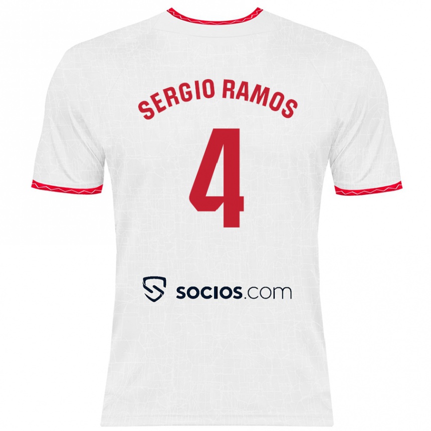 Kids Football Sergio Ramos #4 White Red Home Jersey 2024/25 T-Shirt Uk