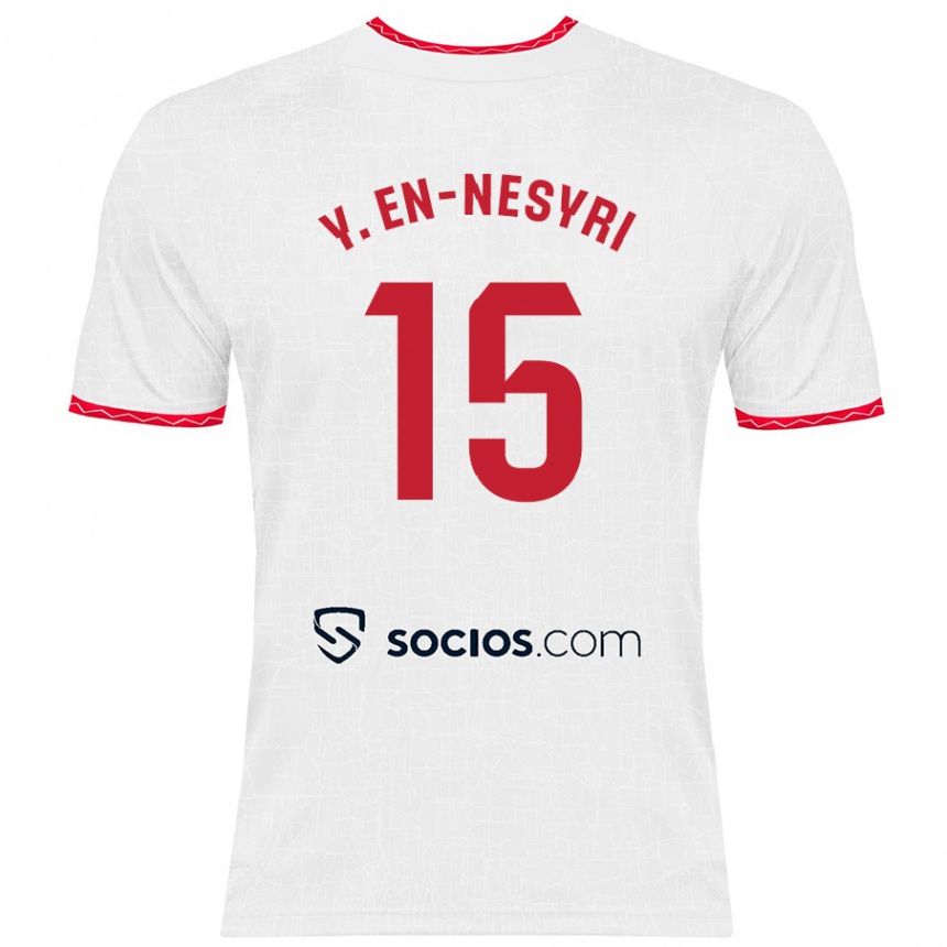 Kids Football Youssef En-Nesyri #15 White Red Home Jersey 2024/25 T-Shirt Uk