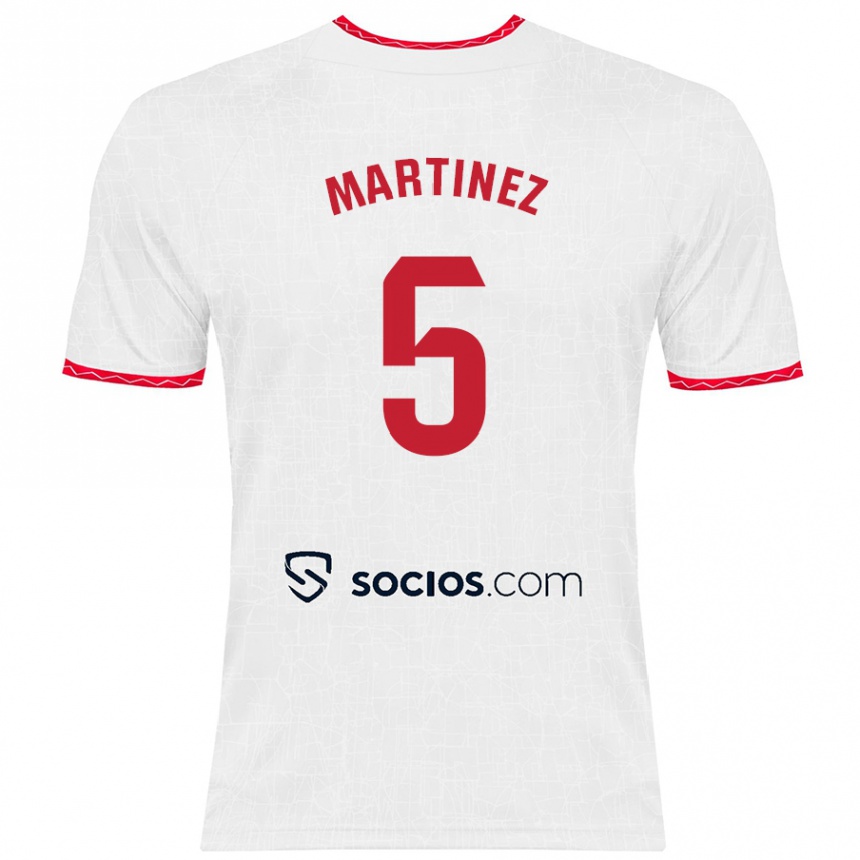 Kids Football Sergio Martínez #5 White Red Home Jersey 2024/25 T-Shirt Uk