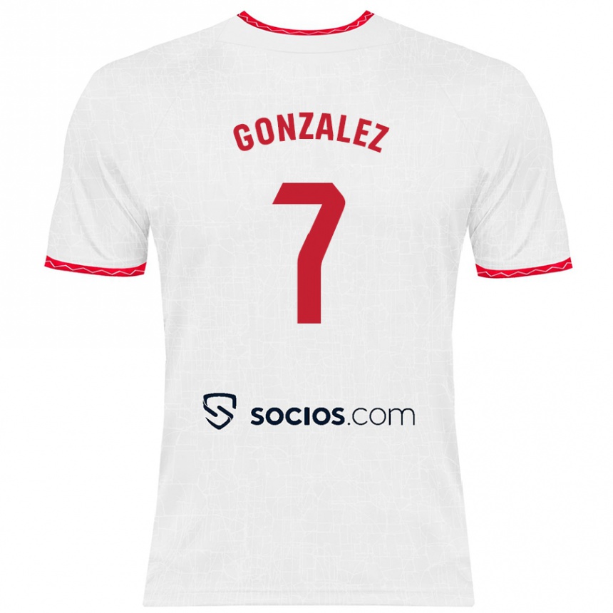 Kids Football Juan González #7 White Red Home Jersey 2024/25 T-Shirt Uk