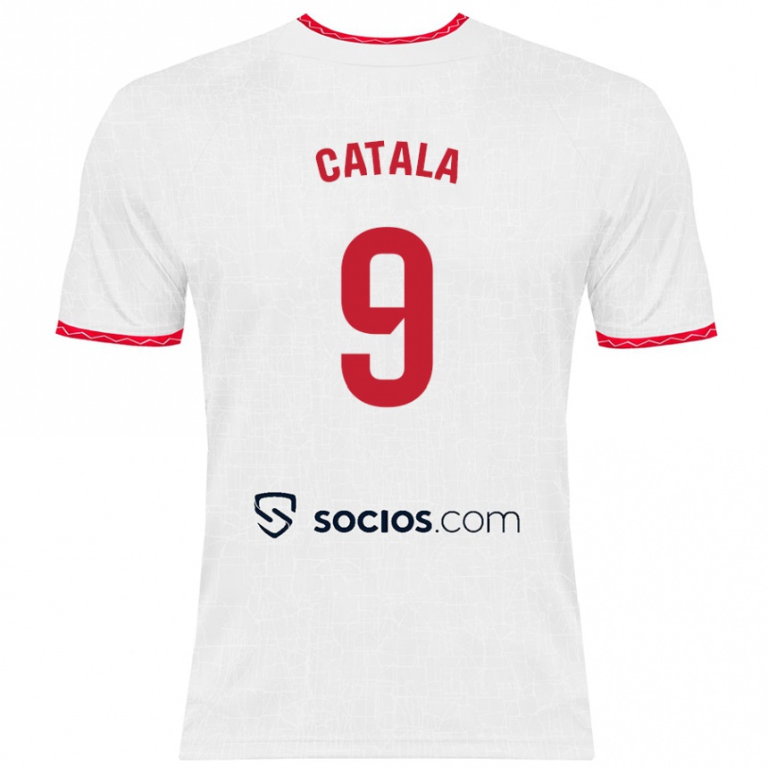 Kids Football Rubén Catalá #9 White Red Home Jersey 2024/25 T-Shirt Uk