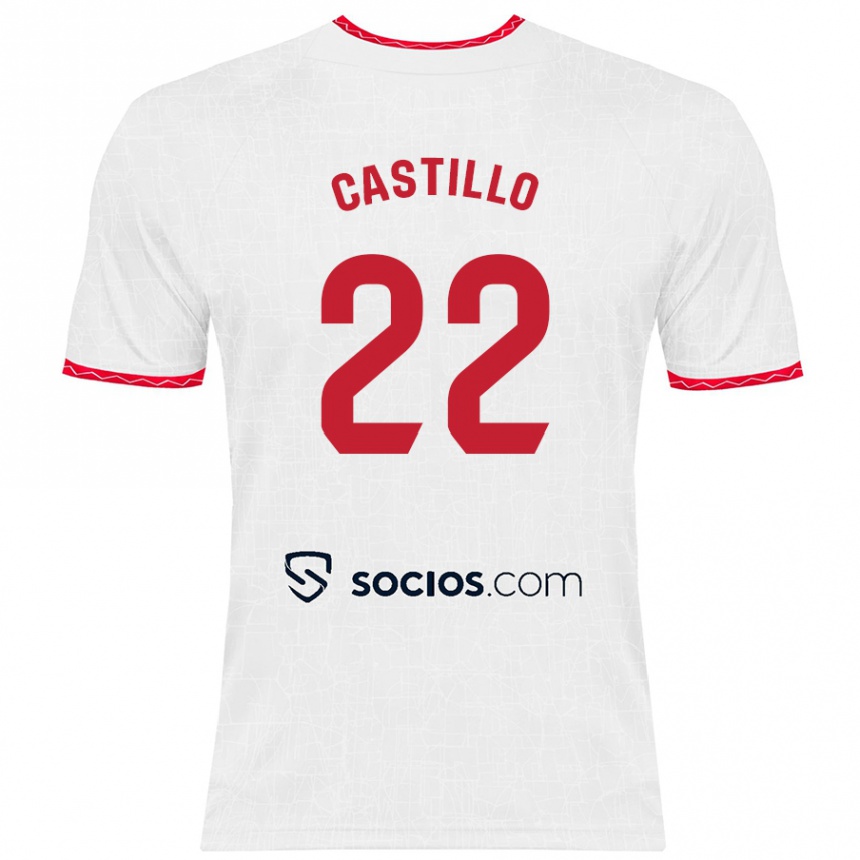 Kids Football José Castillo #22 White Red Home Jersey 2024/25 T-Shirt Uk