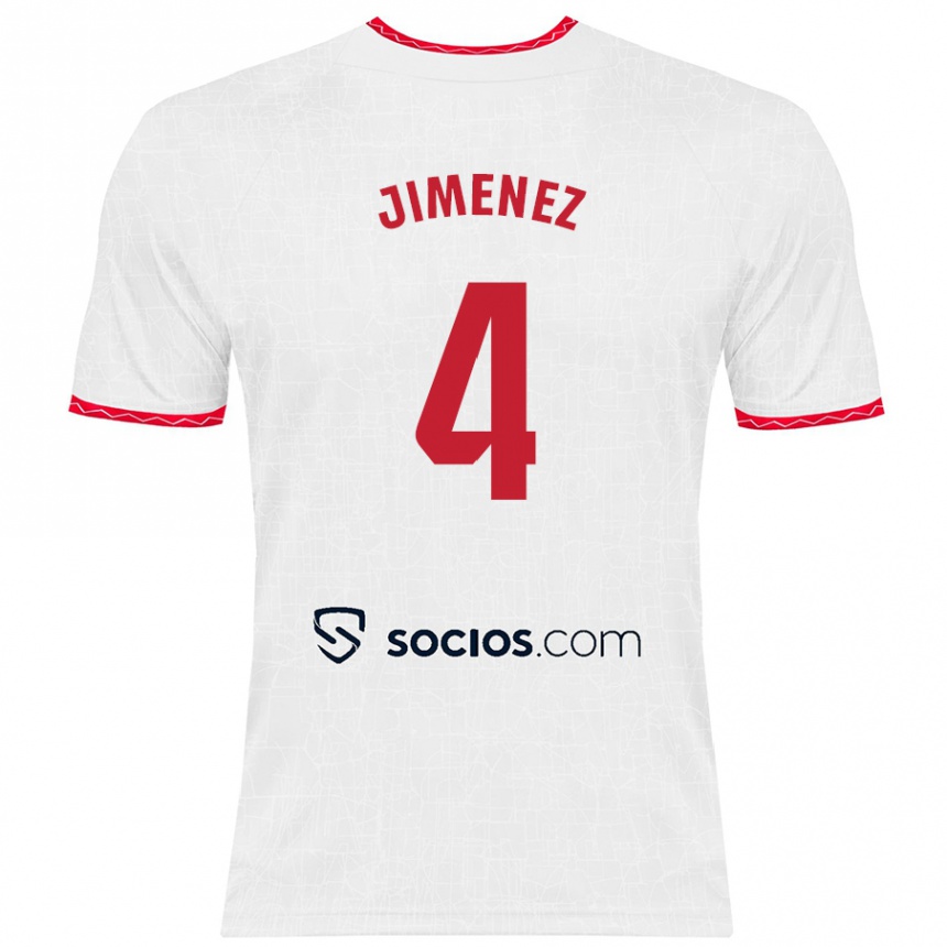 Kids Football Diego Jiménez #4 White Red Home Jersey 2024/25 T-Shirt Uk