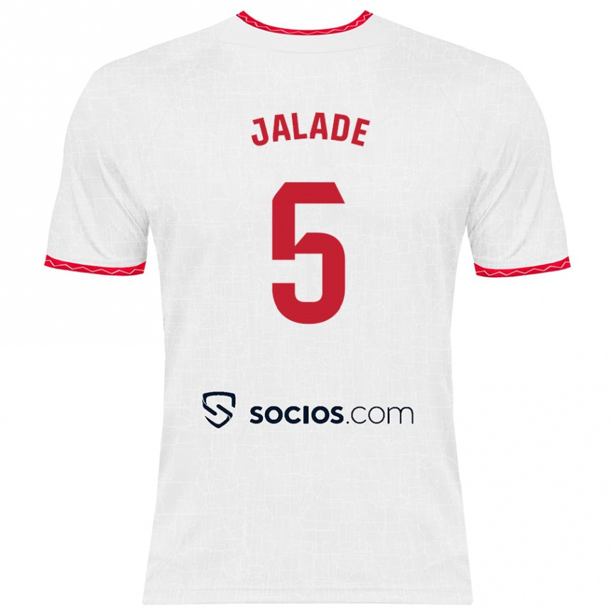 Kids Football Robert Jalade #5 White Red Home Jersey 2024/25 T-Shirt Uk