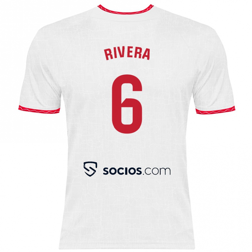 Kids Football Pablo Rivera #6 White Red Home Jersey 2024/25 T-Shirt Uk