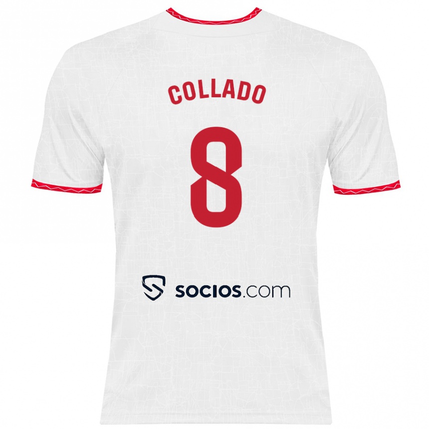 Kids Football Alberto Collado #8 White Red Home Jersey 2024/25 T-Shirt Uk