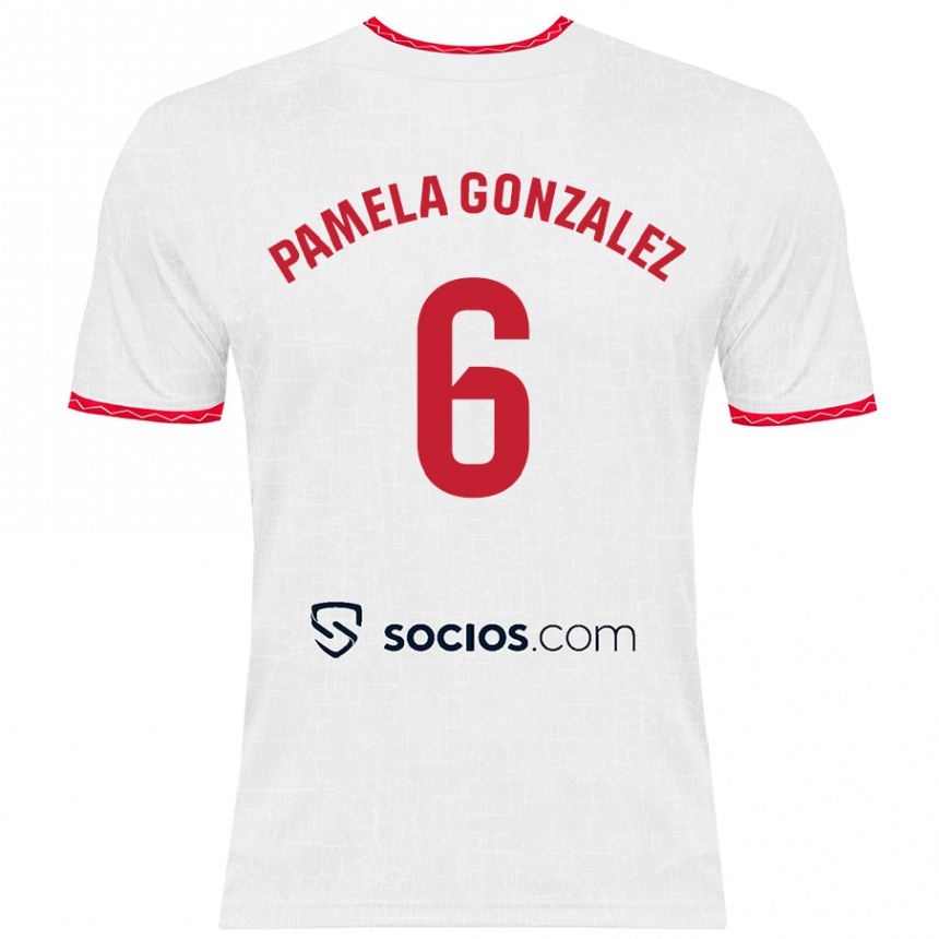 Kids Football Cinthia Pamela González Medina #6 White Red Home Jersey 2024/25 T-Shirt Uk