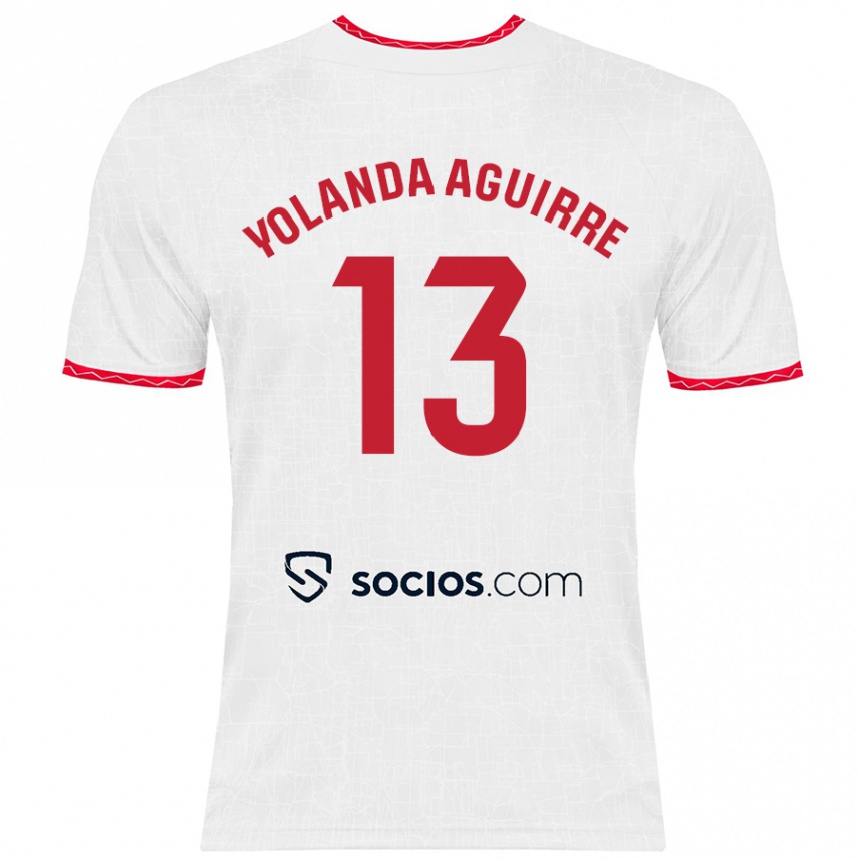 Kids Football Yolanda Aguirre Gutiérrez #13 White Red Home Jersey 2024/25 T-Shirt Uk