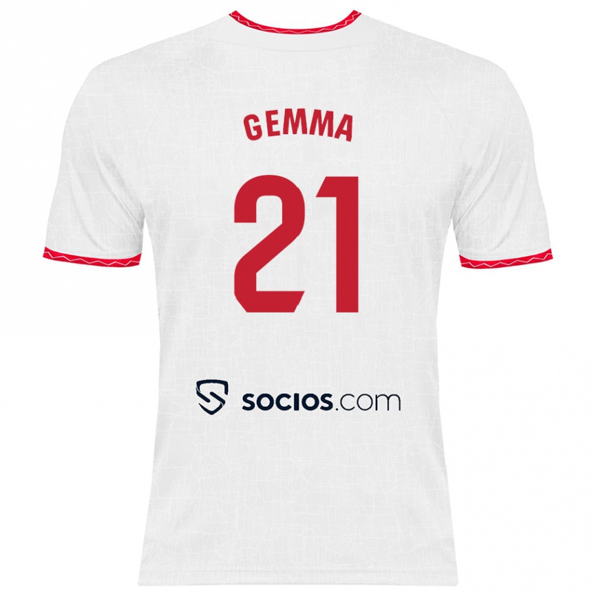 Kids Football Gemma Gili Giner #21 White Red Home Jersey 2024/25 T-Shirt Uk