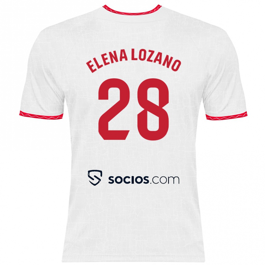 Kids Football Elena Lozano Gallego #28 White Red Home Jersey 2024/25 T-Shirt Uk