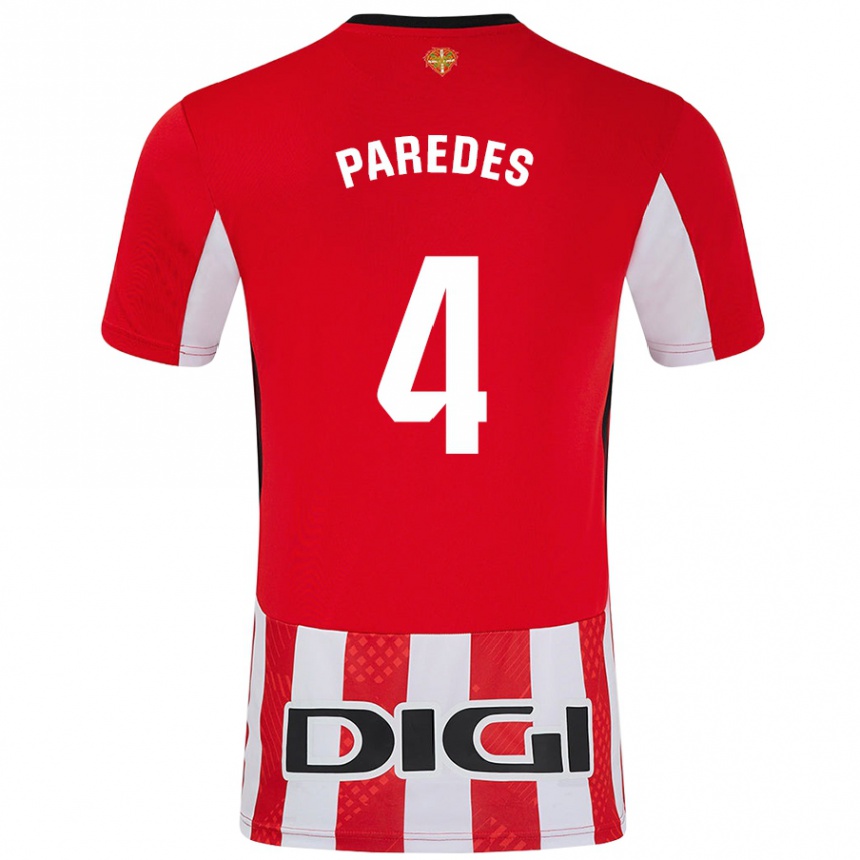 Kids Football Aitor Paredes #4 Red White Home Jersey 2024/25 T-Shirt Uk