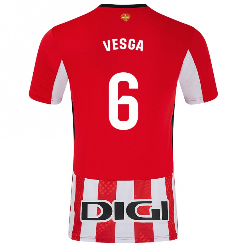 Kids Football Mikel Vesga #6 Red White Home Jersey 2024/25 T-Shirt Uk