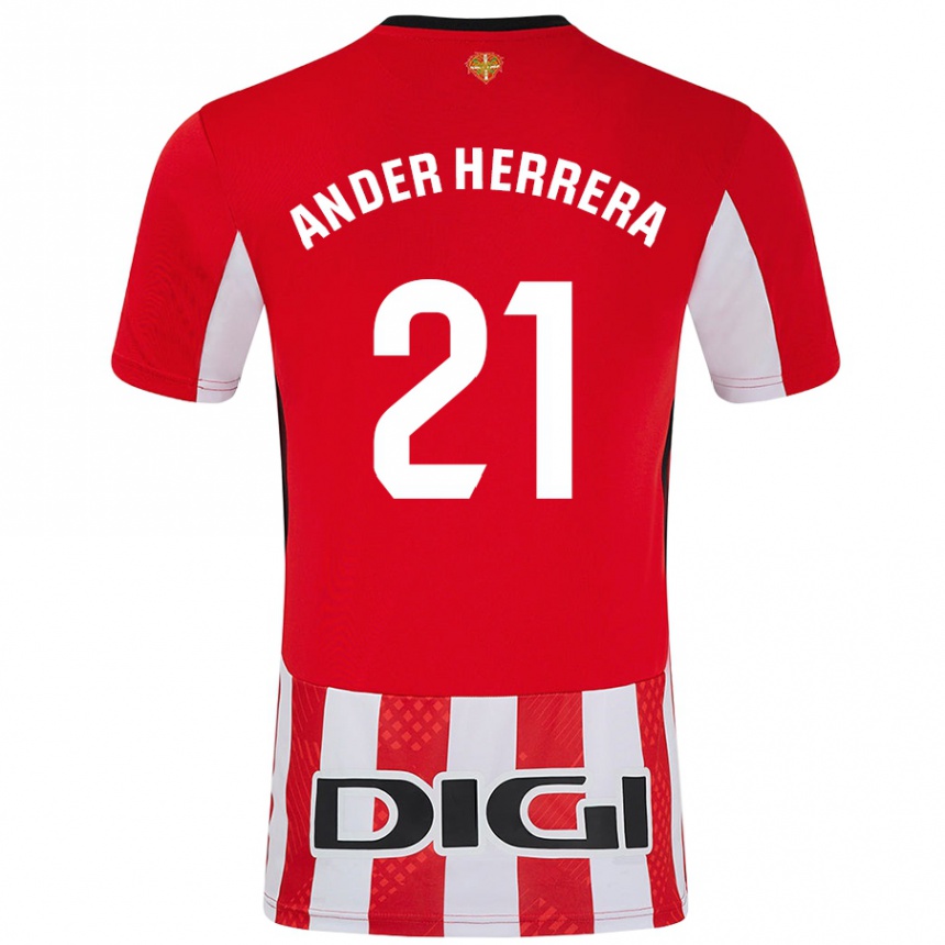 Kids Football Ander Herrera #21 Red White Home Jersey 2024/25 T-Shirt Uk