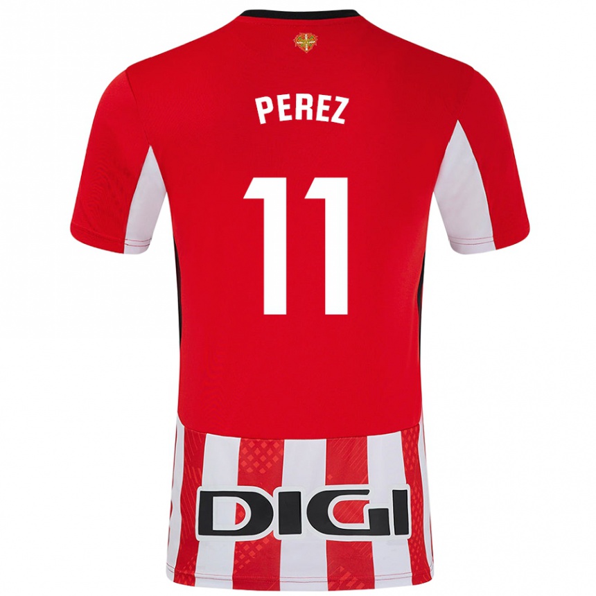 Kids Football Adrián Pérez #11 Red White Home Jersey 2024/25 T-Shirt Uk