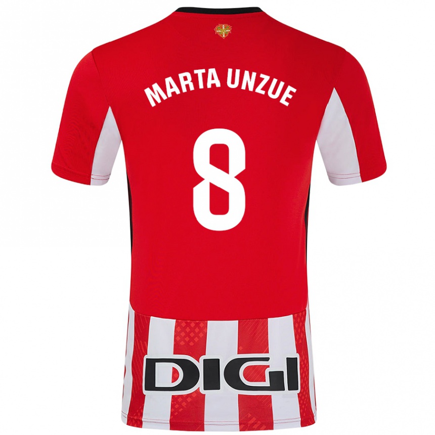 Kids Football Marta Unzué Urdániz #8 Red White Home Jersey 2024/25 T-Shirt Uk