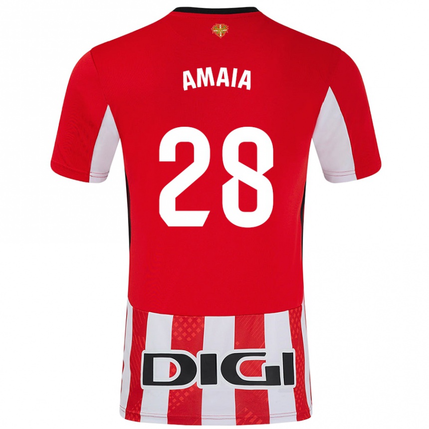 Kids Football Amaia Martinez De La Peña #28 Red White Home Jersey 2024/25 T-Shirt Uk