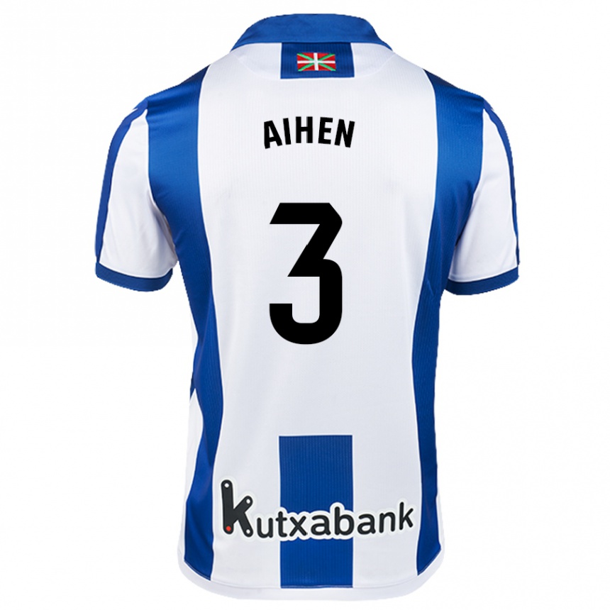 Kids Football Aihen Muñoz #3 White Blue Home Jersey 2024/25 T-Shirt Uk